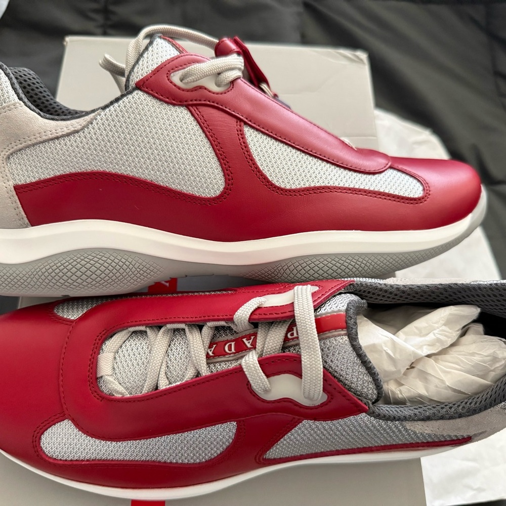 Prada Red and Gray Mesh-Panel Sneakers brand new in box